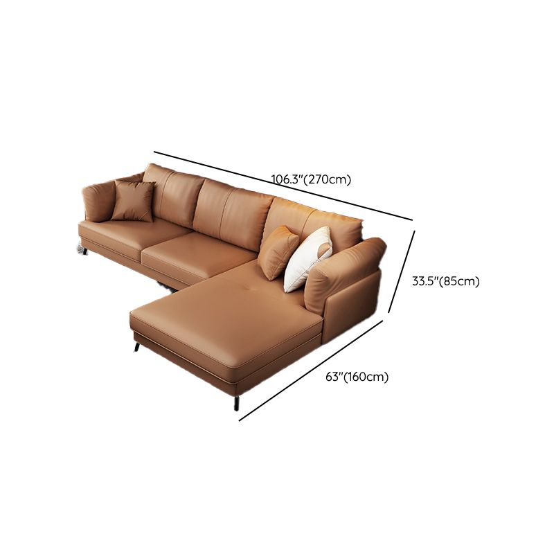 Modern 33.46 " H Brown Faux Leather Pillow Top Arm Sofa & Chaise