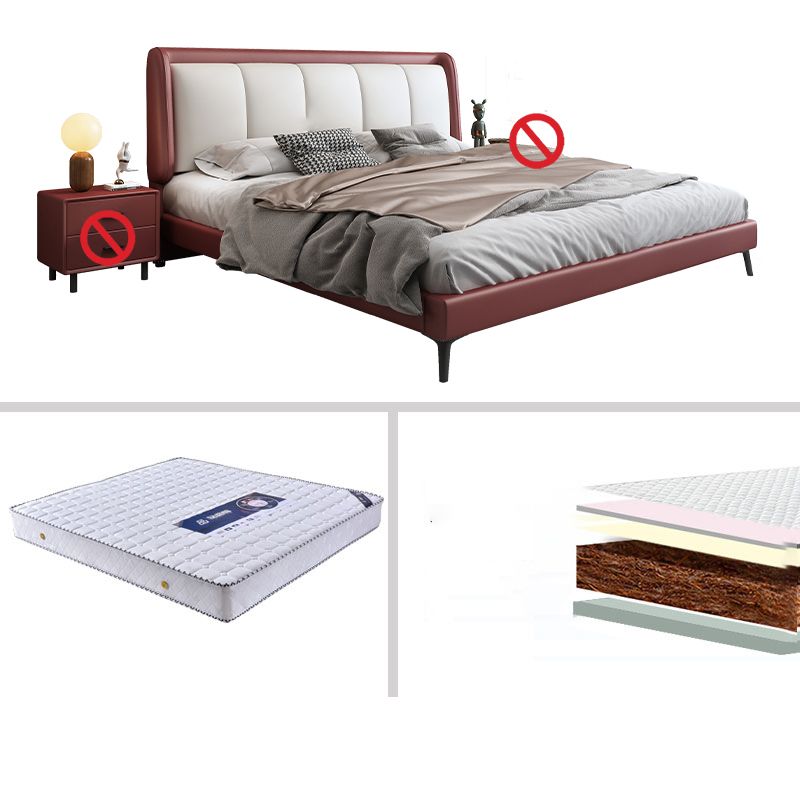 Scandinavian Genuine Leather Standard Bed Pine Wood Panel Bed