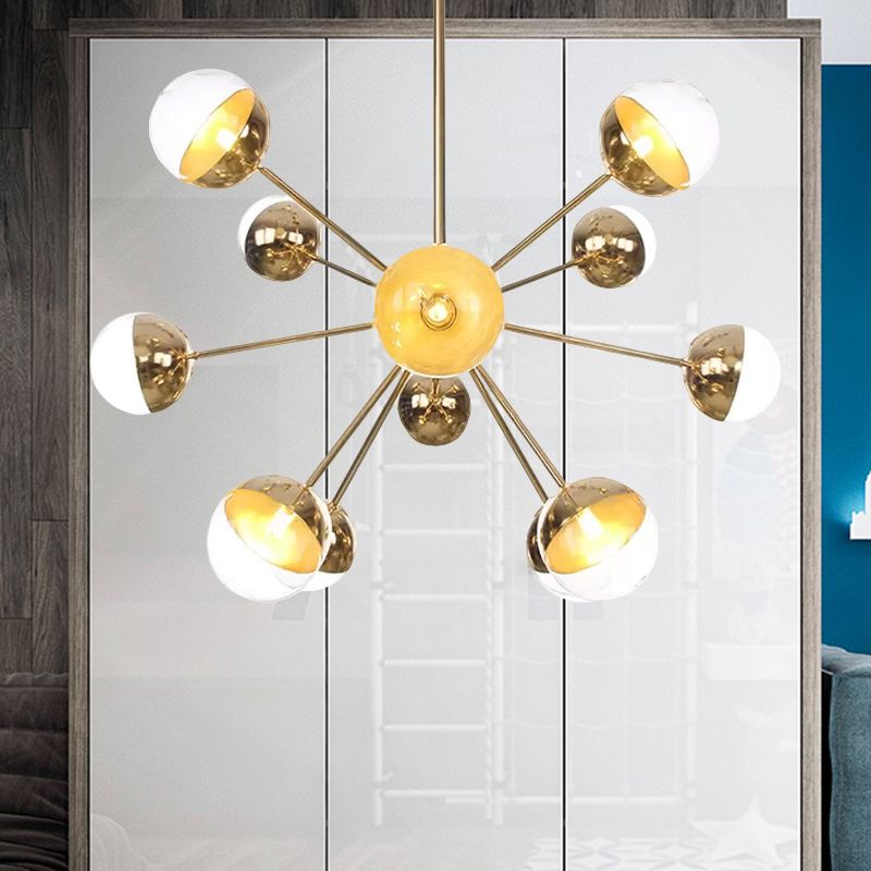 Semi-encastré Globe pour salle à manger, verre blanc/transparent/gris fumée, 9/12/15 lumières, luminaire semi-encastré contemporain en cuivre/chrome/or