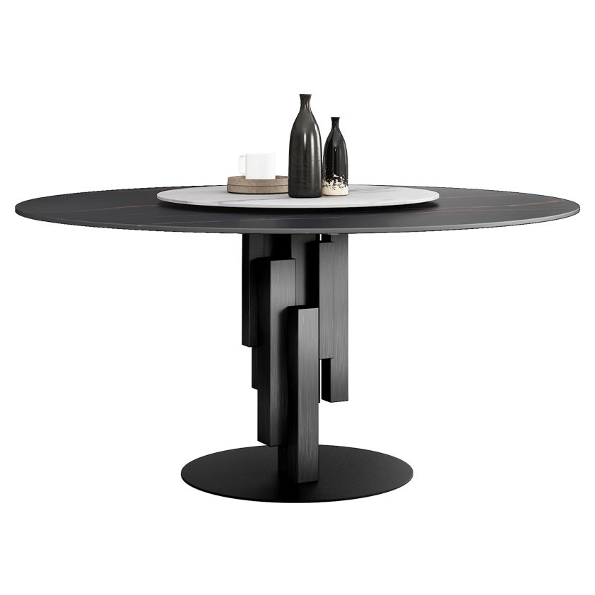 Contemporary Round Dining Table Sintered Stone Top Pedestal Table