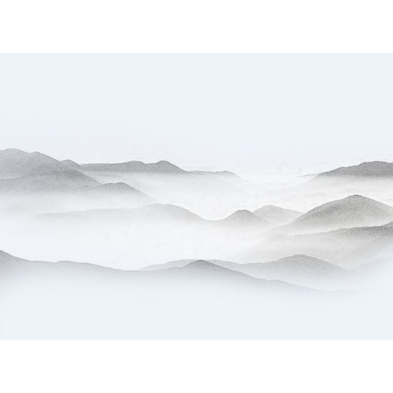 Extra Large Asian Mural Wallpaper in Gray Smoggy Mountain Wall Decor, Custom Printed
