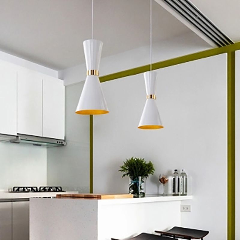 Contemporary Tapered Pendant Lighting Metal 1 Bulb Ceiling Suspension Lamp in Black/White