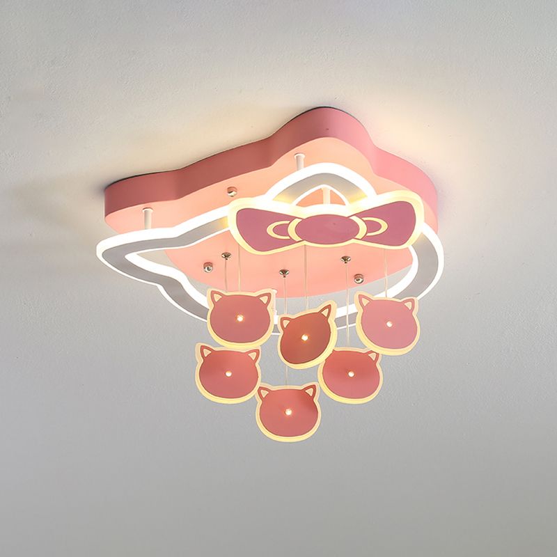 Pink Finish Cat Shape Flush Lighting Cartoon LED Acrylic Flush Mounted Lamp Fixture for Child Bedroom