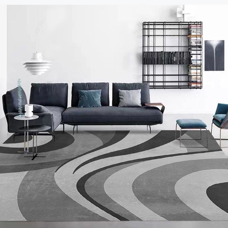 Gray Tone Carpet Modern Geometric Area Rug Polyester Washable Carpet with Non-Slip Backing