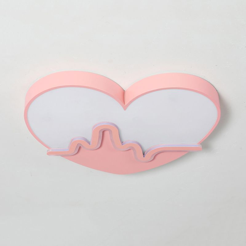 Macaron Heart Beating Acrylic Flushmount LED Surface Ceiling Lamp in White/Pink/Gold for Child Bedroom