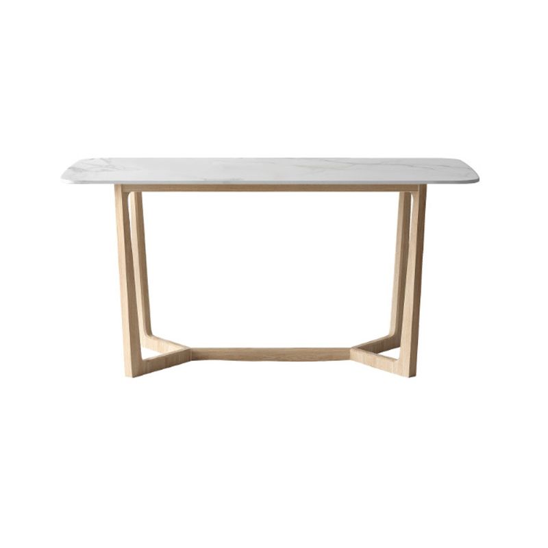 Contemporary Dining Table Set with Solid Wood Table and PU Leather Chairs