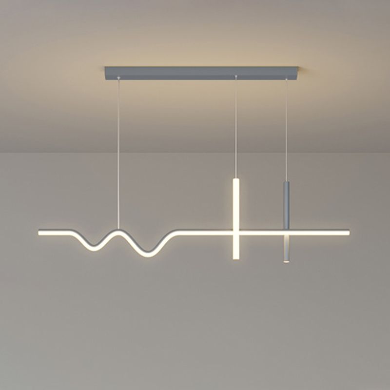 Metal Linear Shape Island Chandelier Modern Style 3 Lights Island Ceiling Light