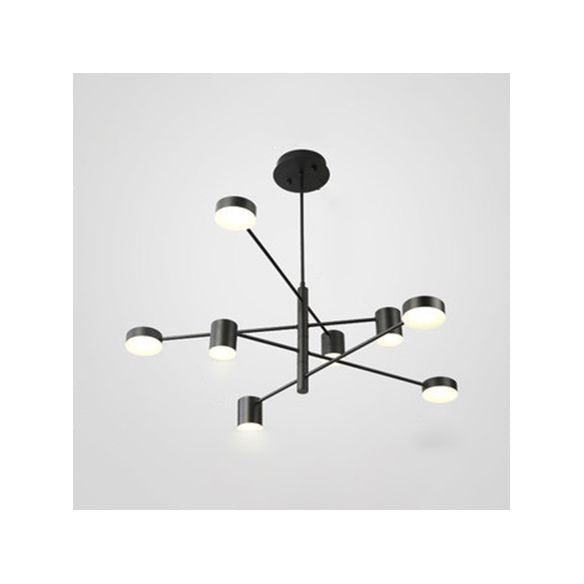 Multi Tiers Asymmetrical Chandelier Light Metal Simple Style 2/4/6/8 Heads Black/White Pendant Light in Warm/White/Third Gear
