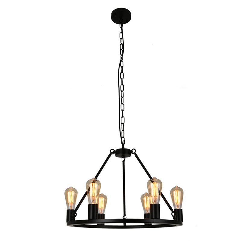 Industrial Circle Hanging Ceiling Lights Black Metal Pendant Chandelier for Dining Room
