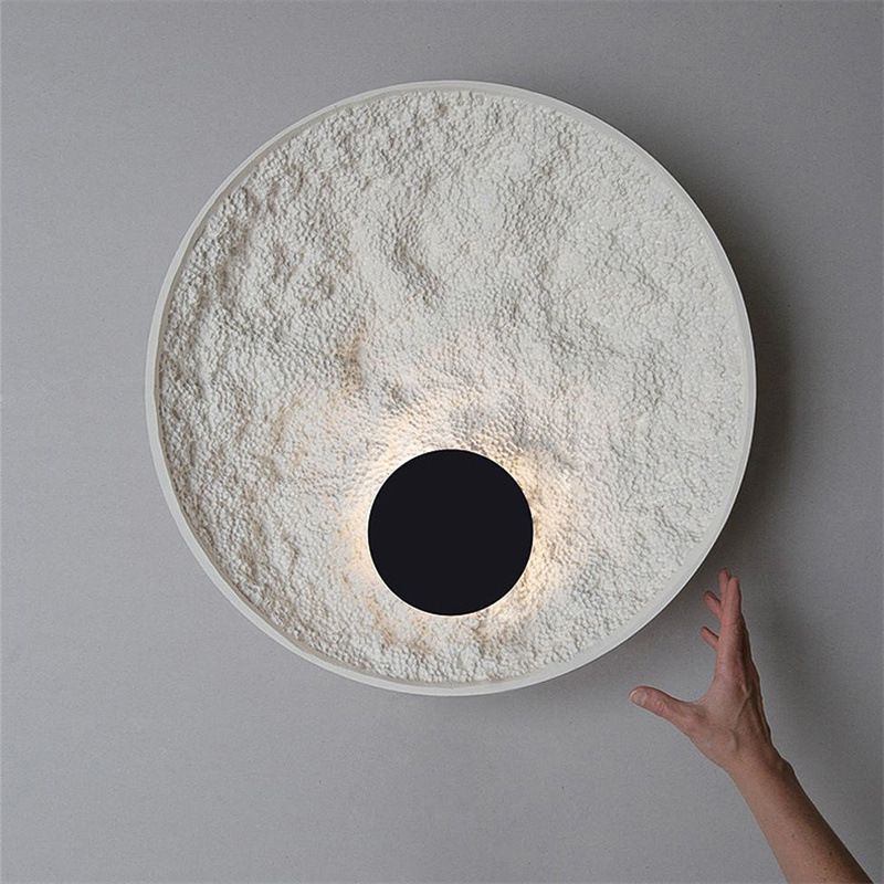 White Modern Metal Wall Sconce Circle Shape Wall Light with Resin Shade for Bedroom