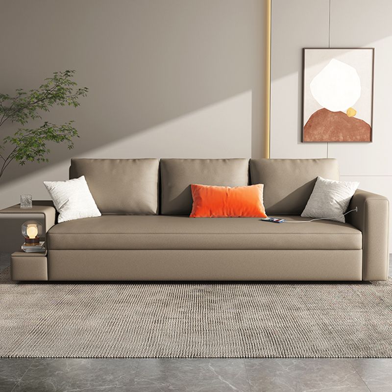 Leather Sleeper Sofa Gray Pillow Back Futon Sleeper Sofa with Storage