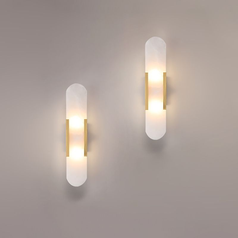 Modern Simple Wall Sconce 2 Head Marble Wall Mounted Light Fixture for Living Room
