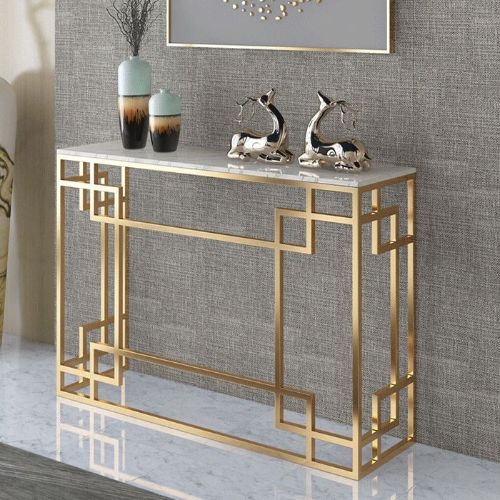 Glam Iron Console Sofa Table Rectangle Marble Console Accent Table for Hall