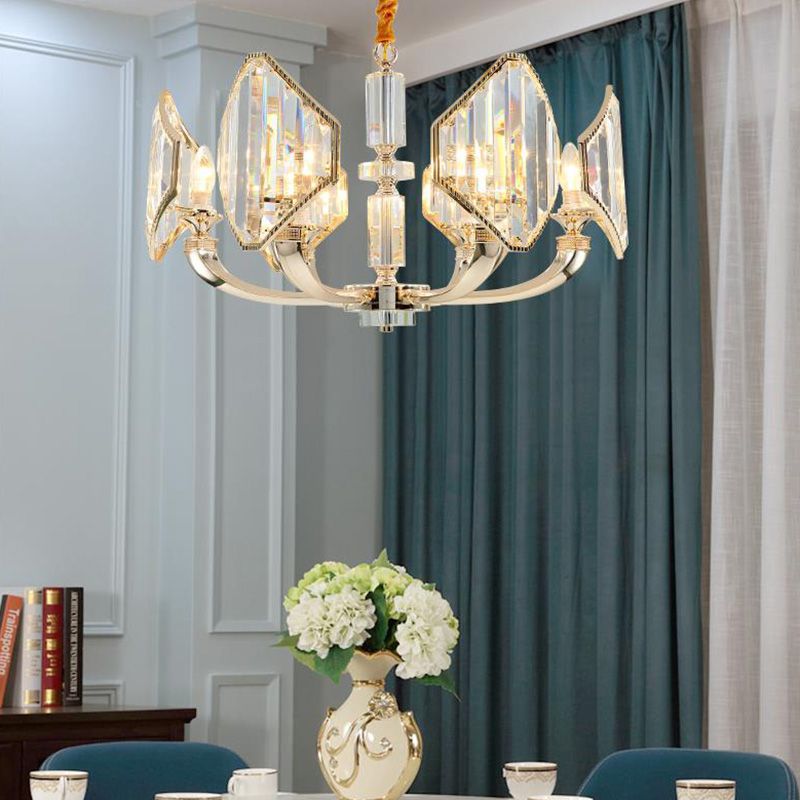 Sputnik Chandelier Light Simple Three Sided Crystal 6 Heads Gold Pendant Ceiling Light