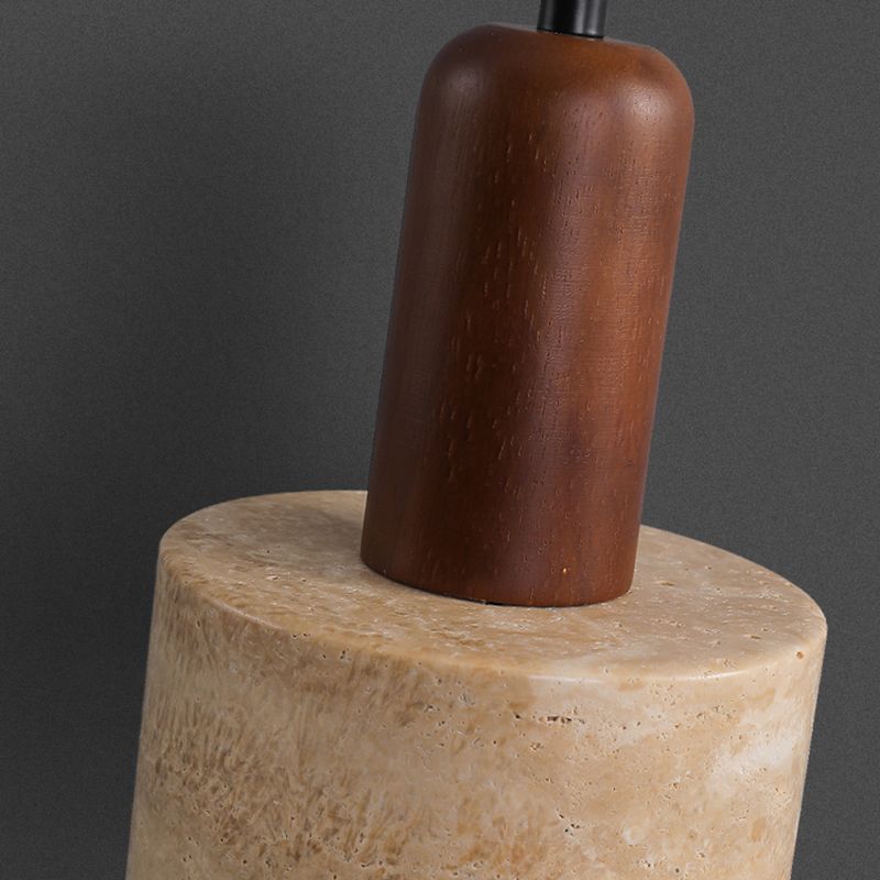 Stone and Wood Wall Lighting Cylinder Modern Wall Sconce in Brown