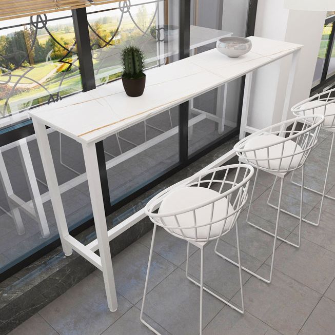 Rectangle Stone Modern Cocktail Bar Table Footrest Trestle Pub Height Dining Table
