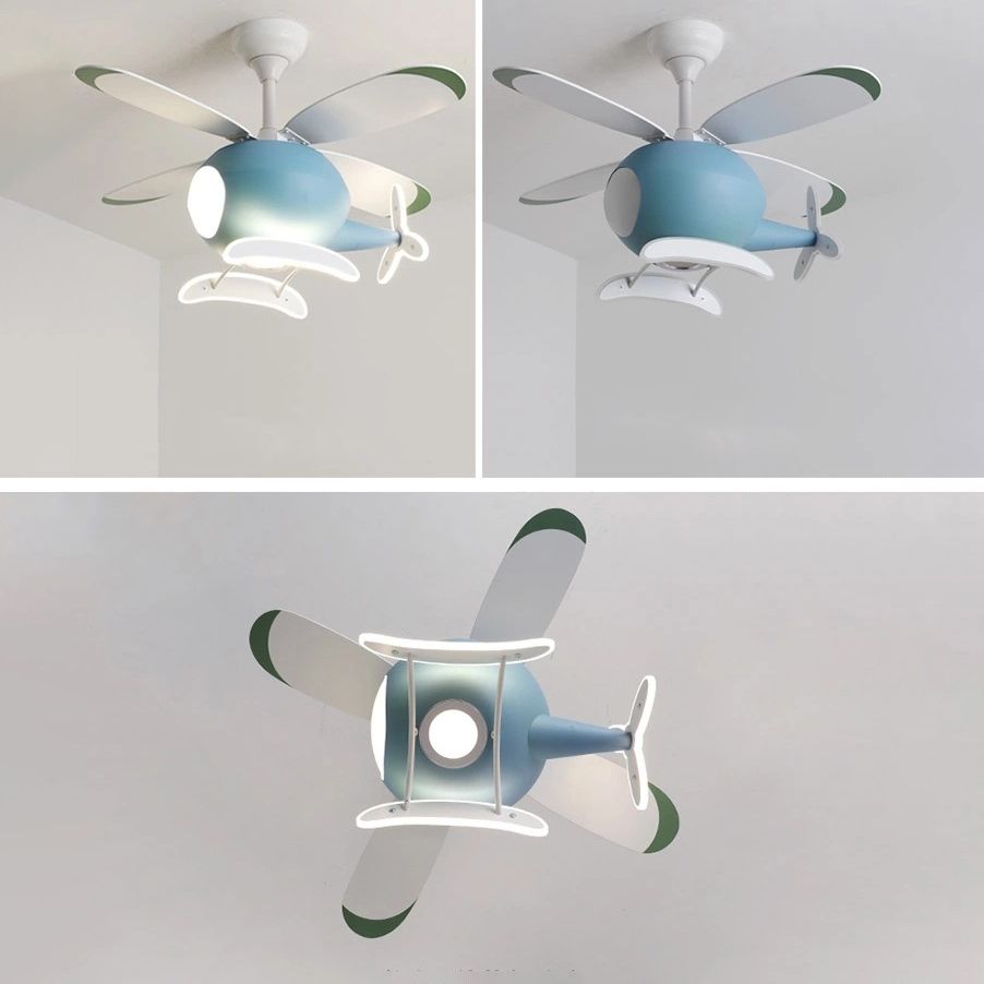 Kids Creative Airplane LED Pendant Light Wrought Iron Fan Light with Acrylic Shade