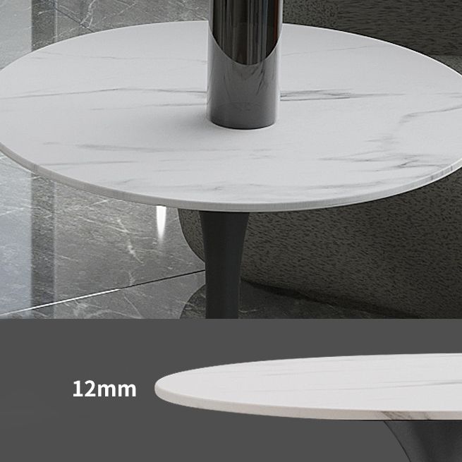 Black Metal Base Traditional Luxury Round Table Sintered Stone Dining Table with Pedestal