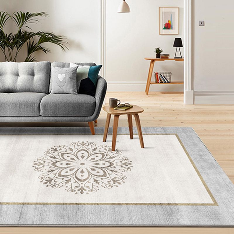 Grey Bohemian Area Carpet Americana Pattern Polyester Easy Care Washable Rug for Home Decor