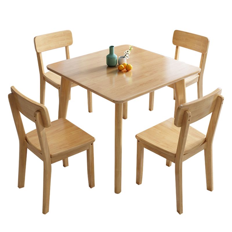 Square 4 Legs Industrial Dining Table Wood Color Fixed Table of Solid Wood