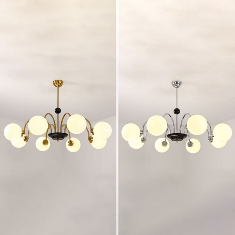 Modern Luxury Globe Hanging Lamp Electroplate Iron Pendant Light with White Glass Shade