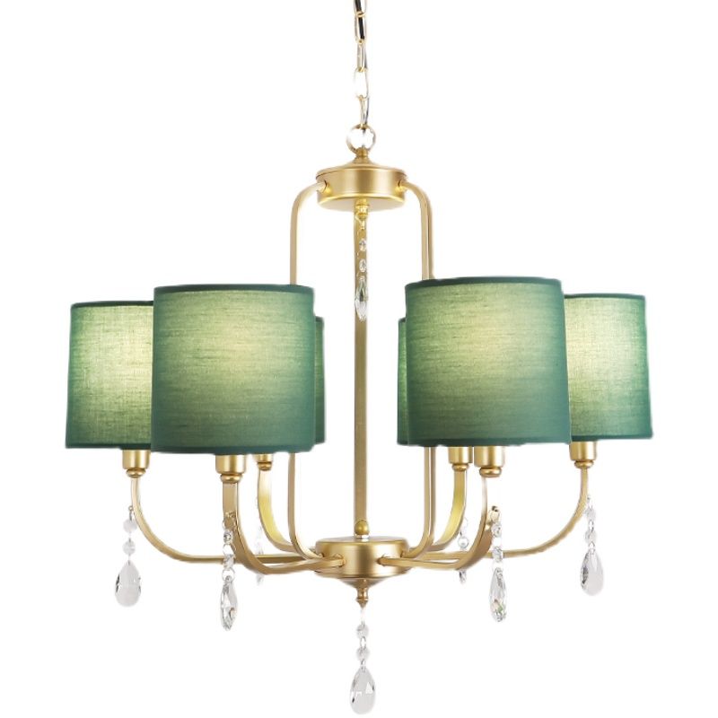 6-Light Chandelier Lighting Fixtures American Style Cylinder Suspension Light with Fabric Shade