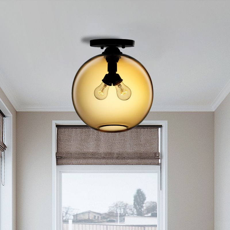 Globe Shade Semi Flush Salle à manger Rouge/Marron/Bleu Verre Style Industriel 1/2 Lumière Plafonnier Noir