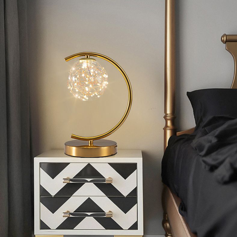 Ball Clear Glass Table Lamp Modern Starry LED Nightstand Light for Living Room