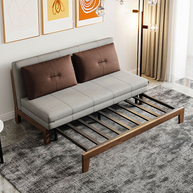 Faux Leather Armless Contemporary Bed Settee with Pillows in Grey