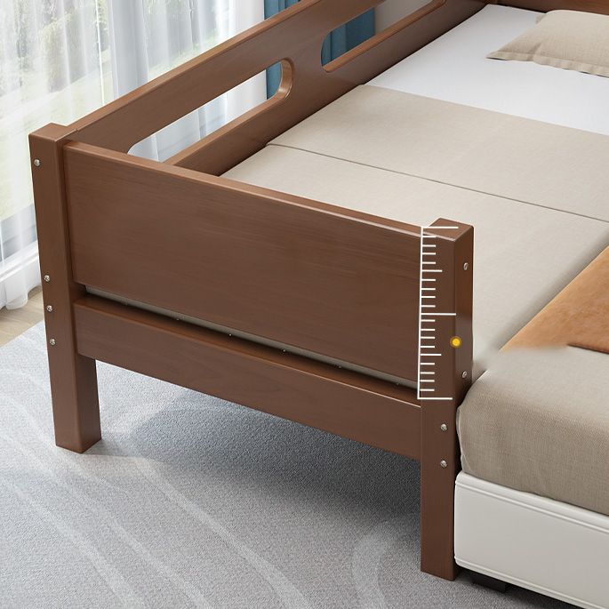 Glam Style Solid Wood Nursery Bed in Brown with Mattress and Guardrail