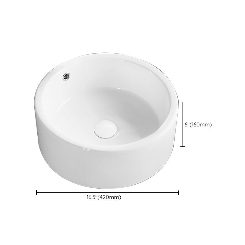 Modern Vessel Bathroom Sink Round Porcelain with Overflow Vessel Lavatory Sink