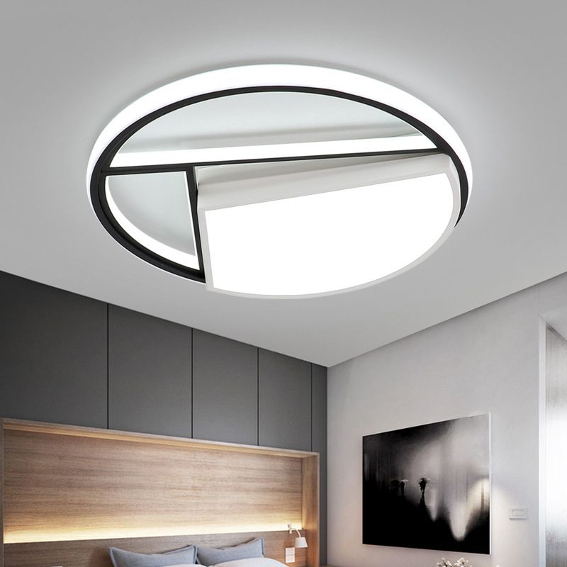 16"/19.5" Wide Geometric Acrylic Ceiling Lamp Contemporary Black and White LED Flush Mount Lighting