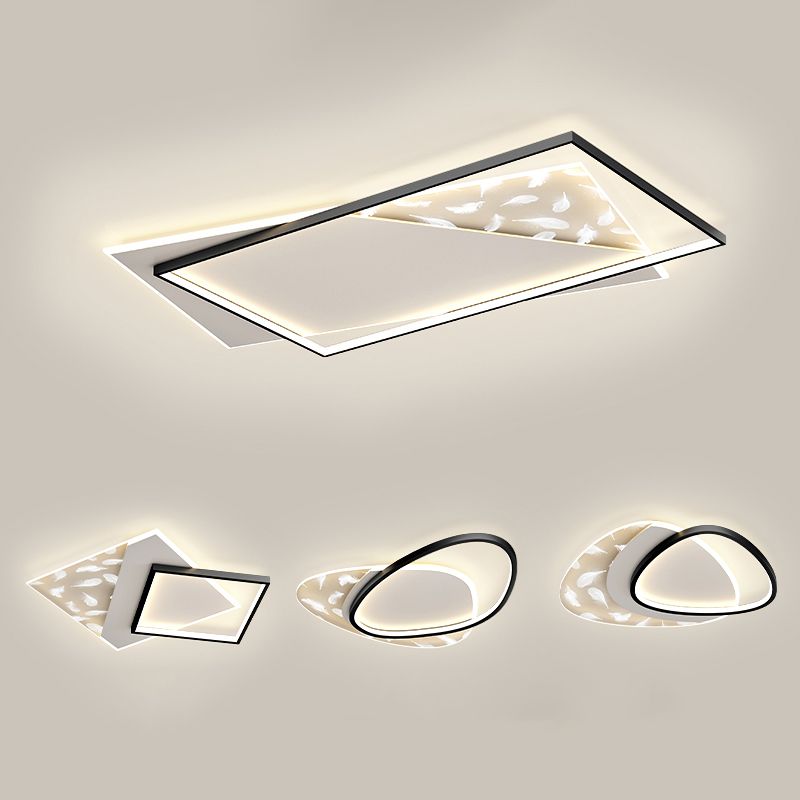Modern Concise Geometric LED Semi Flush Mount Feather Acrylic Ceiling Light in Black