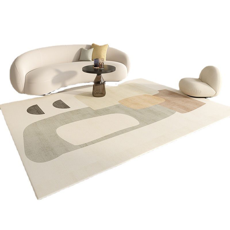 Beige Simple Carpet Polyester Line Area Carpet Stain Resistant Carpet for Living Room