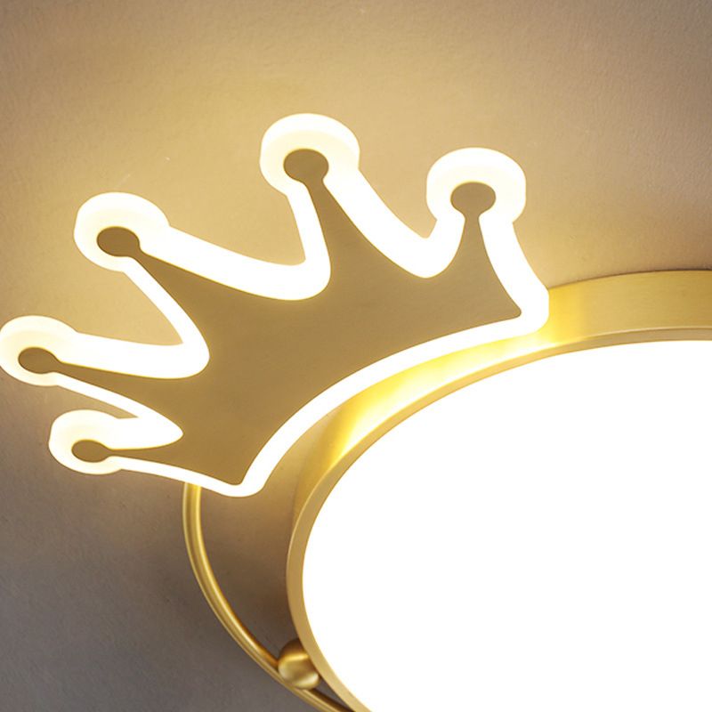 Brass Crown Shaped Flush Light Cartoon Metal LED Ceiling Light for Childrens Room