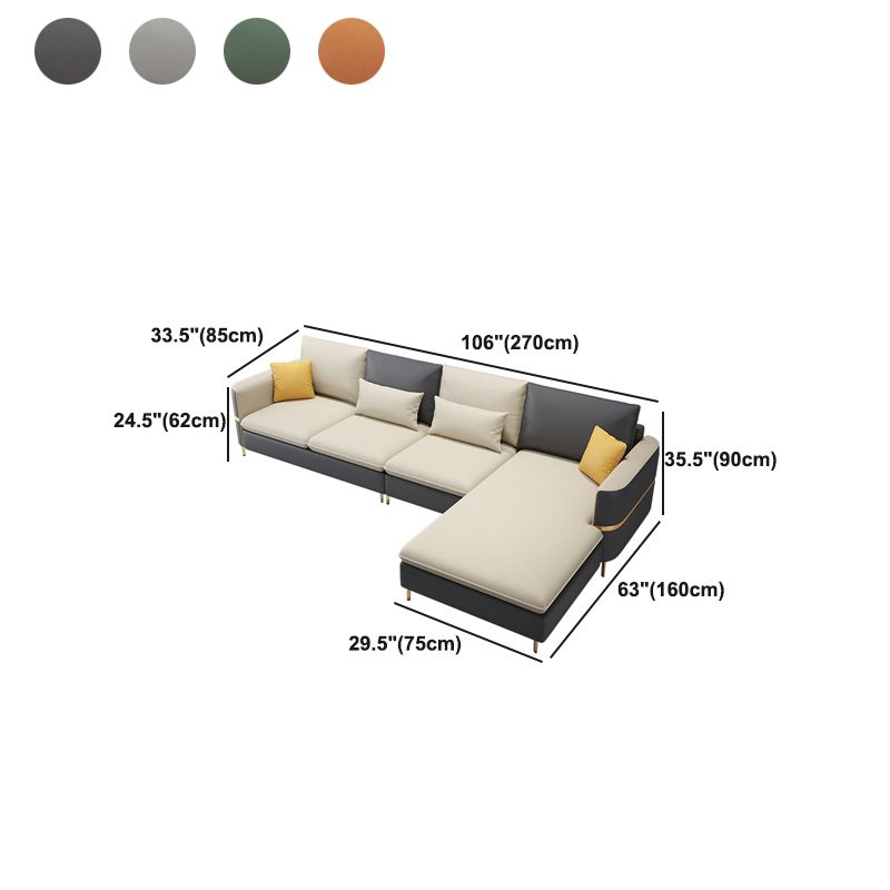 Modern Style Sofa & Chaise Faux Leather Sectional with Bolster Pillows