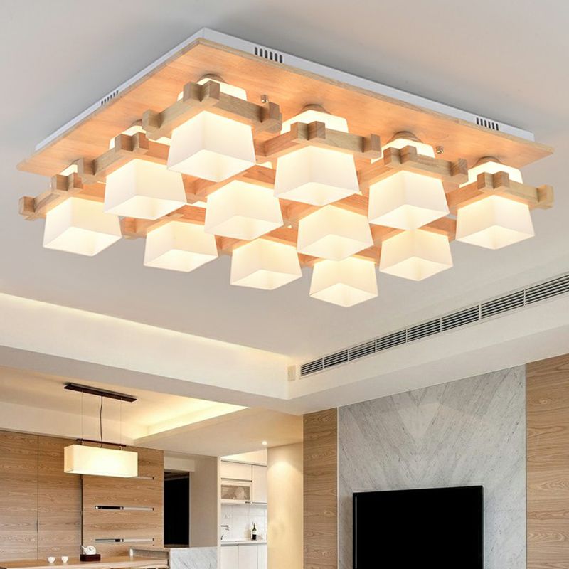 Vérification près du plafond Light Nordic Milk Glass Wood Mont Semi Flush Mount pour salle à manger