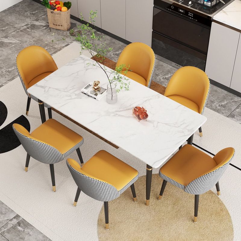 Modern 1/4/5/7 Pieces Dining Set Rectangle Stone Top Legs Dinette Set in White