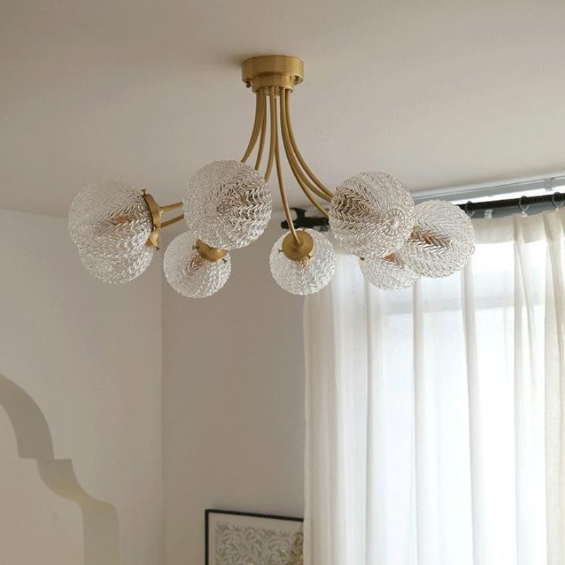 Ball Shape Glass Flush Mount Light Modern Style Multi Lights Ceiling Mount Light in Gold
