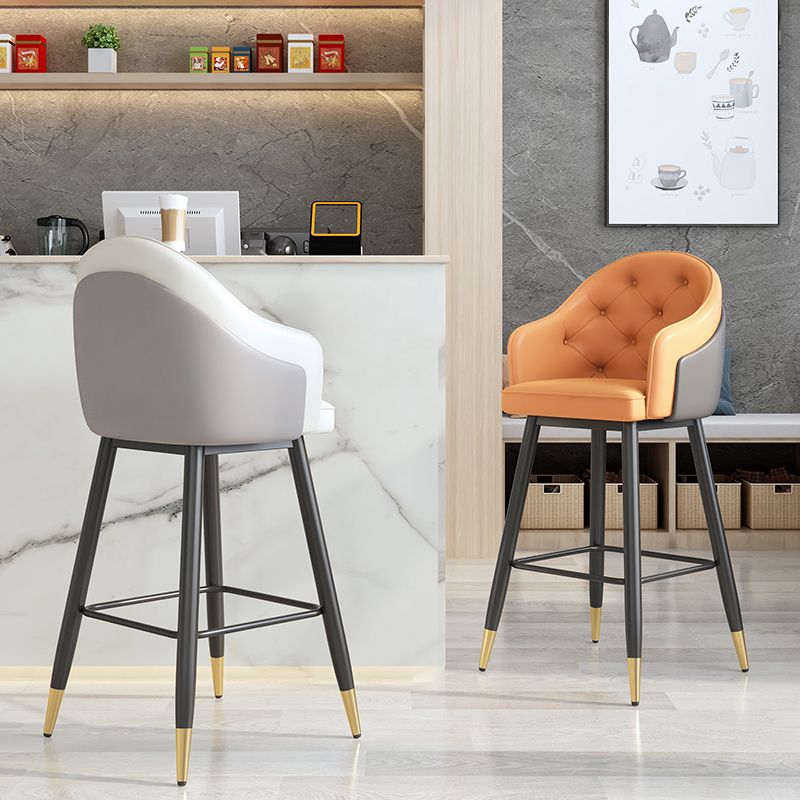 Glam Restaurant Leather Stool Matte Finish Footrest Armed Barstool