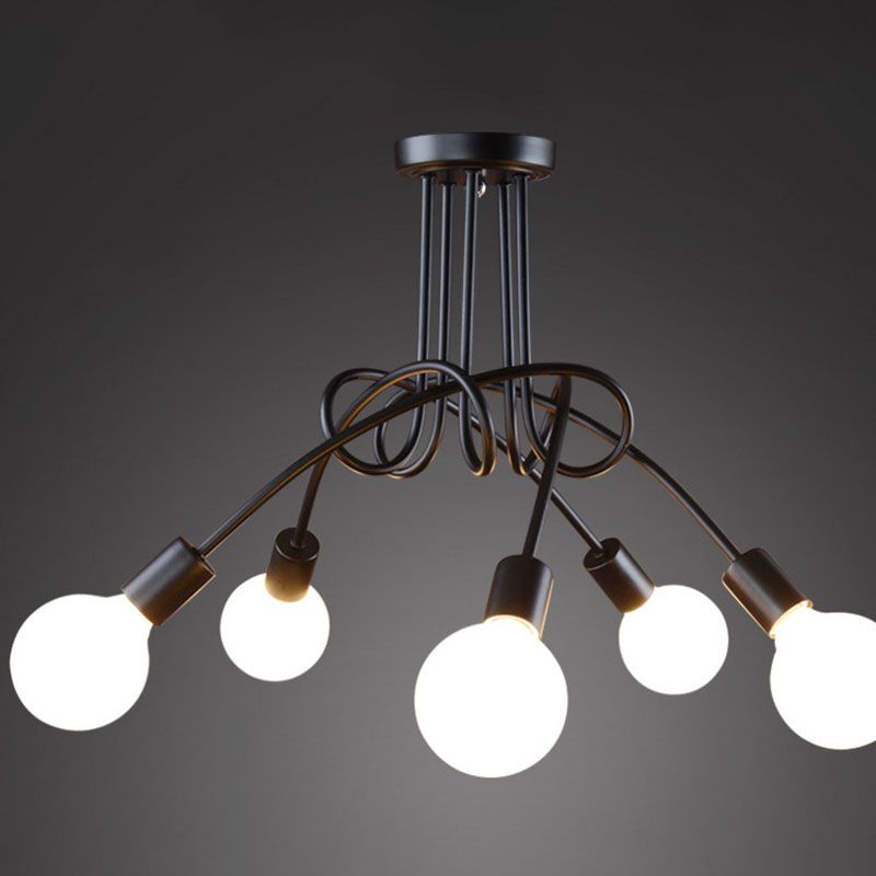 Black Sputnik Semi Flush Mount in Industrial Creative Style Lacquered Iron Ceiling Fixture
