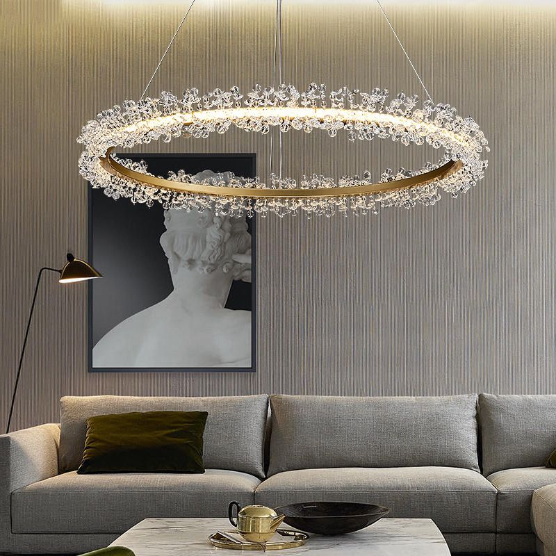 Contemporary Ring Chandelier Pendant Light Crystal Suspension Pendant Light for Living Room