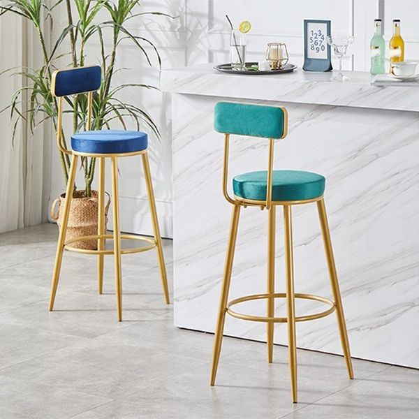 Nordic Armless Backrest Counter Stool Iron Cashier Bar Stool with Velvet Cushion