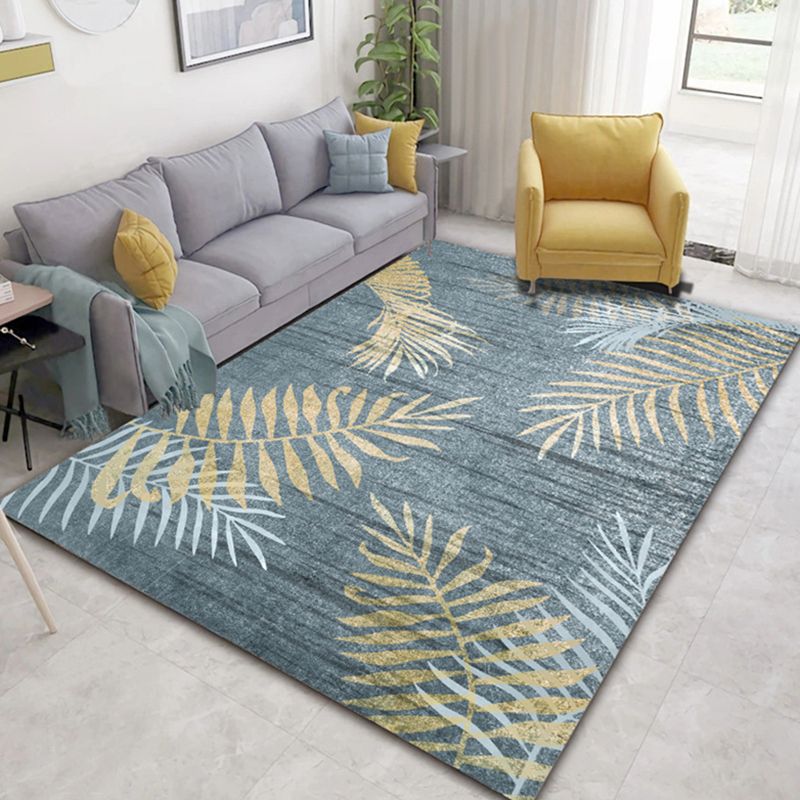 Modern Living Room Area Carpet Plant Pattern Polyester Area Rug Anti-Slip Backing Rug