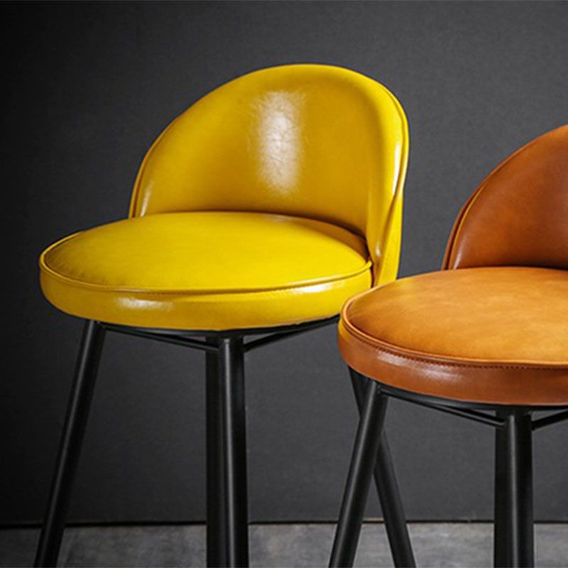 Industrial Leather Counter Stool for Home Round Barstools with Metal Base