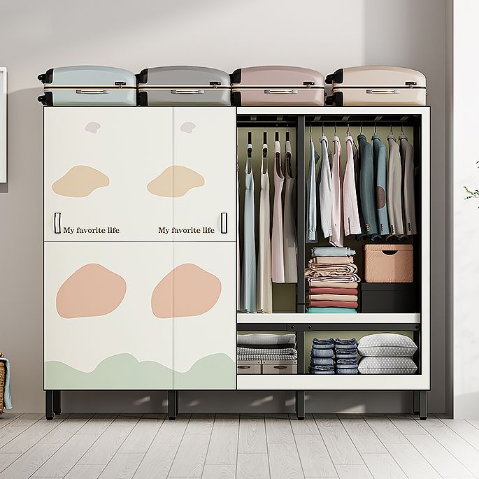 Modern Style Freestanding Wardrobe Armoire Metal Wardrobe with Clothes Rail