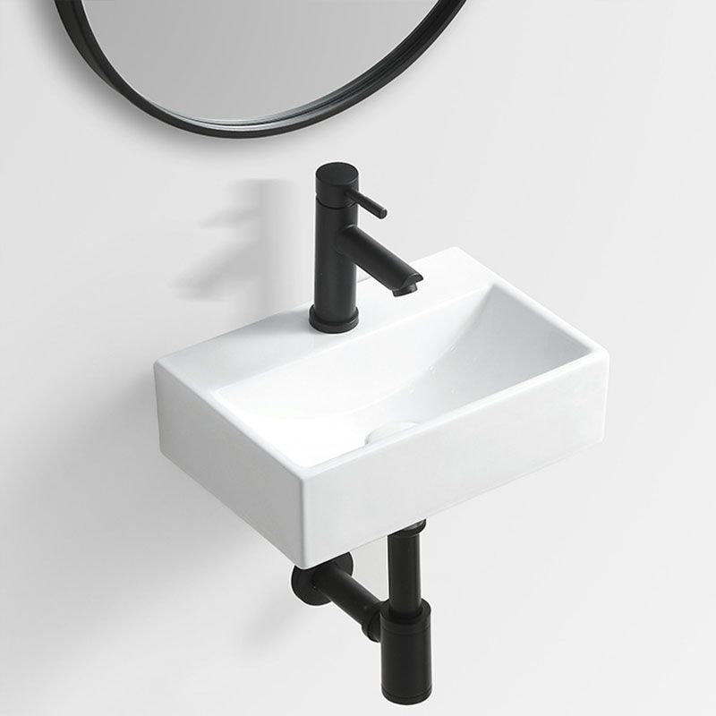 Modern Vessel Sink Rectangular Porcelain Wall Mount Bathroom Sink(Not Included Faucet)