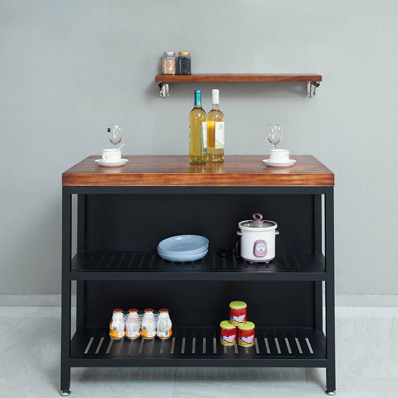 Industrial Stationary Kitchen Island table Wood Rectangular Kitchen Island table