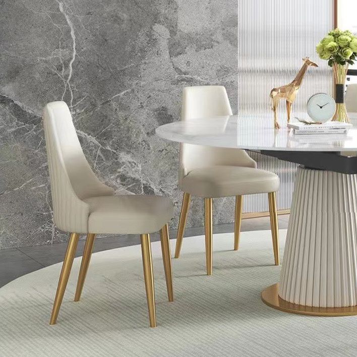 Scandinavian Round Dining Table Furniture 1/4/5/6/7 Pieces Leather Dining Room Chair Set