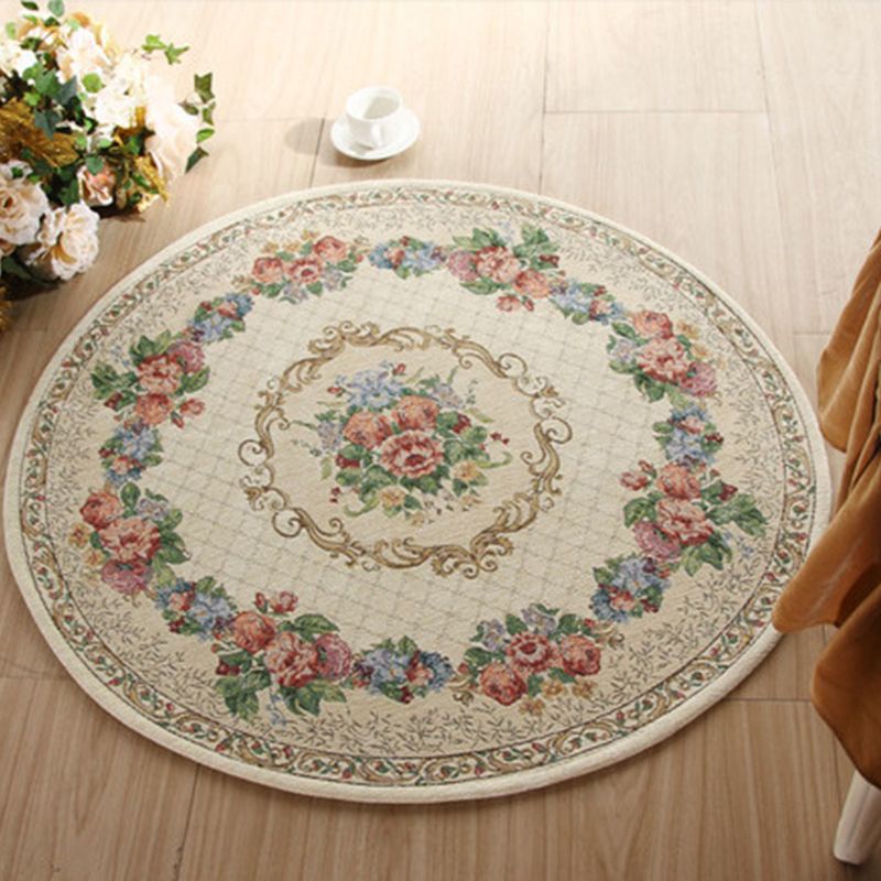 Leicht Beige Dekoration Teppich Vintage Blumengedruckte Fläche Teppich Polypropylen Anti-Rutsch-Backing Haustierfreundlicher Teppich